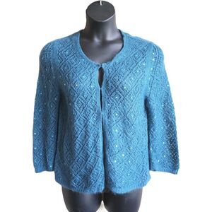 Banana Republic Womens Blue Sweater Cardigan Sequin Wool Mohair Blend XL